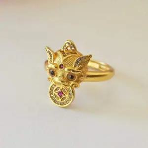 [골드스마일]황금빛 행운 조절형 금 반지 파우치 재물운 강화