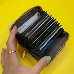 지퍼 잠금 여성용 카드지갑 핑크 명함 케이스 가죽 카드홀더