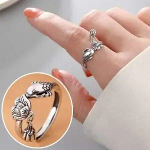 연꽃 모양 잉어 행운 은 조절 반지 새해 선물