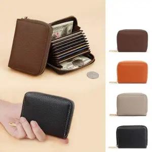 심플 스타일 가죽 지퍼 동전 카드 지폐 수납 지갑