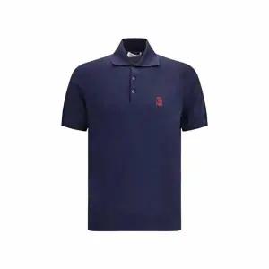 [브루넬로쿠치넬리]브루넬로쿠치넬리 로고 니트 폴로 반팔 티셔츠 블루 남성 M29800195 CW425