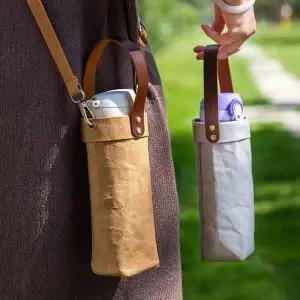 가죽 손잡이 크래프트 미니 크로스 텀블러 가방 물병 파우치 숄더백