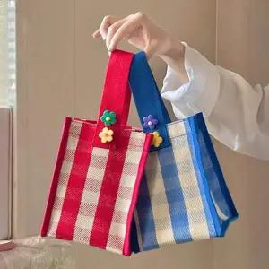 체크무늬 캔버스 토트백 텀블러 미니 스몰 버킷 여성용 에코 숄더백