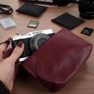 파우치 가죽 디카 카메라 버건디 중형