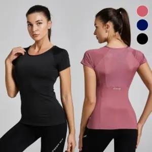 등메쉬 슬림핏 스포츠웨어 상의 ELC-1025여성반팔티셔츠 필라테스 에어로빅복 요가 여름 쿨링 운동