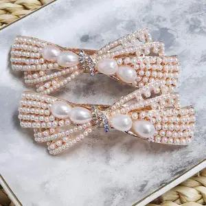 바레트 진주 사각리본 자동핀