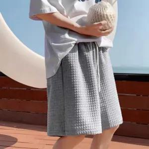 남성 가벼운 소재 허리 밴딩 와플 패턴 데일리 반바지 GJb8+8DRO