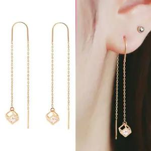 정품 14K 골드 큐브 드롭 롱 귀걸이 HVP8+2Ohp