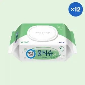 깨끗한나라 물티슈 퓨어 그린 캡형 온가족 100매 12팩 MNA
