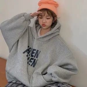 드롭숄더 여성 후드티 오버핏 후드 기모 긴팔 티셔츠 (KYR-WFFZWJ3)