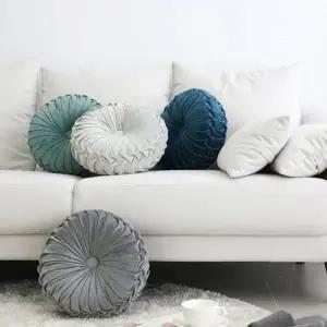 커버 일체형 플리츠 벨벳 원형 쇼파 의자 포인트 쿠션_24509341