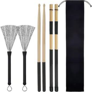 아울렛 드럼 스틱 세트 5A 클래식 메이플 우드 1쌍 리트랙터블 와이어 브러시 록 밴드용 수납 가방이 있는