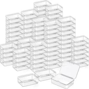 새티니어 100개 투명 플라스틱 구슬 보관 용기 상자 작은 상자와 힌지 뚜껑 케이스 미니 사각 예술 공예품