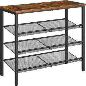 입구용 후브로 신발장 조절 가능한 메쉬 선반이 있는 4단 신발 정리함 12-16켤레 넓은 바닥 마운트 금속