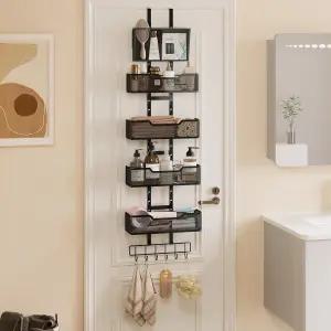 문 정리함 위에 조절 가능한 홍타모야 4개의 금속 바구니와 PVC 포켓이 있는 튼튼한 걸이식 보관함 욕실