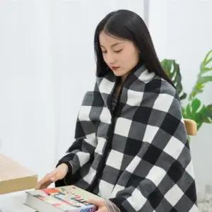 [Deco] 극세사담요 캠핑담요 똑딱이망토 담요 극세사 기모 블랭킷 80X130 블랙체크