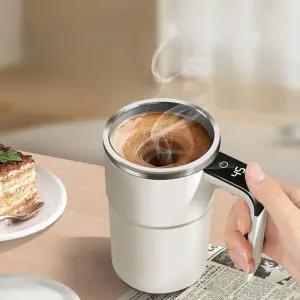 전동머그컵 자동회전 머그텀블러 밀크 LED 전동 텀블러 450ML