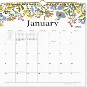 벽 달력 2026 두꺼운 종이가 있는 플로럴 디자인 2026년 1월부터 2027년 6월까지 18개월간 12인치 x 15인치