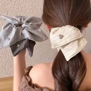 헤어 리본 머리끈 빅사이즈 액세서리 스트라이프 리본머리끈 스크런치 곱창밴드 헤어끈