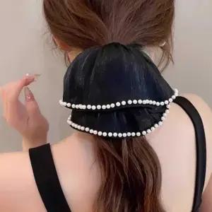 진주 머리끈 장식 블랙 헤어 새틴 곱창밴드 슈슈 헤어슈슈 곱창밴드 진주머리끈