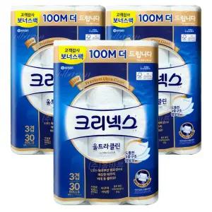 크리넥스 울트라클린 3겹 28.4m 30롤 x3개 / 유한킴벌리 두루마리 화장지 롤휴지