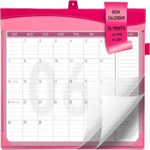 플라잉 이글 2026-2027 데스크 캘린더 할 일 목록이 있는 24개월 대형 가죽 데스크톱 포켓 PVC 커버가 패드