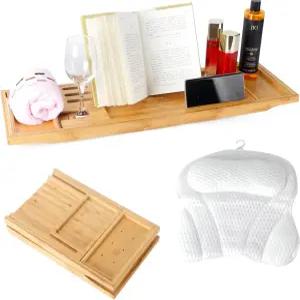 욕조 트레이 테이블과 목욕 베개 욕조용 확장 및 접이식 캐디 고급 액세서리