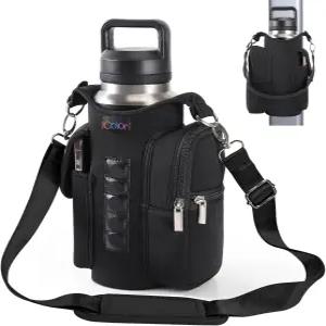 icolor 마그네틱 짐 가방 물병 캐리어 홀더 휴대폰 포켓 및 어깨 스트랩 자석 5 내장 액세서리 정리함 슬링