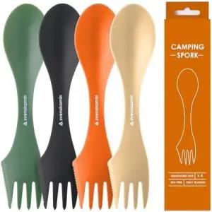 재사용 가능한 캠핑 포크 세트 4팩 - 3-in-1 여행용 스포츠 테일게이트 야외 하이킹 피크닉 도시락용 경량