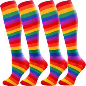 Fvcisshu 17.7인치 무릎 높이 불투명 양말 LGBT 십대 여성 소녀 할로윈 블랙 레인보우용 운동용 신축성