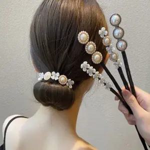여성 헤어 진주 자개꽃 당고머리 올림밴드 똥머리핀 똥머리밴드 당고머리밴드