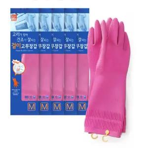 명진 걸이형 고무장갑M(중) 5켤레 고리장갑 주방 설겆이 라텍스