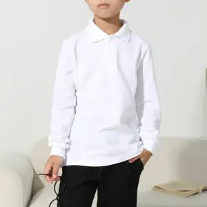 아동 주니어 초등학생 남아 여아 면 기본 화이트 긴팔 티 카라 티셔츠