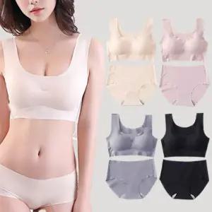 여성 이너웨어 탑스타일 노라인 노와이어 심리스 컴포트 브라 팬티 세트 (4color)