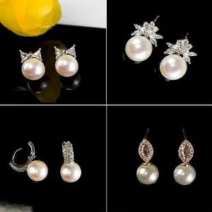 s925실버 원터치 링 스와로브스키 진주 혼주 한복 정장 결혼식 명품 선물 은침 귀걸이 이어링 4종