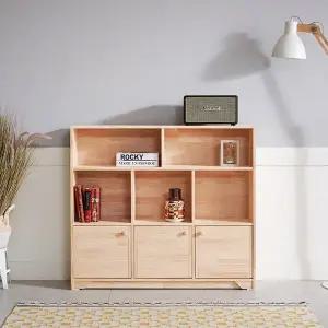 E155 미송원목 3단 도어책장 1200 1color