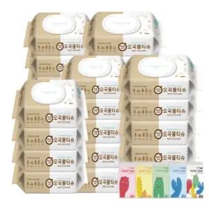 깨끗한나라 오곡 물티슈 캡형 100매 24개+포켓 휴대티슈 10매 5개