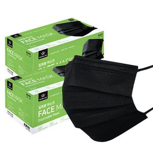 100매_워크라인 일회용 마스크 부직포 위생 페이스마스크 성인용 대형 검정 블랙