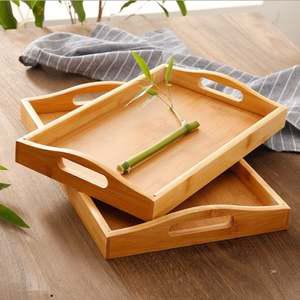 원목 쟁반 대나무 우드트레이 손잡이 카페 사각 나무