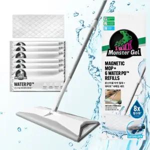 몬스터 겔 캐치앤락 회전 자석밀대 + 마르지 않는 물걸레 청소포 리필 6매