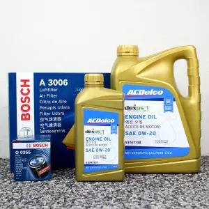 더뉴말리부 1.35T 가솔린 순정엔진오일 보쉬 에어필터 오일필터 세트 GM 덱소스1 젠3 0W20 4.8L A3006 O0355