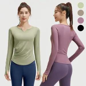 [셀러허브]솔리드 브이넥 셔링 긴팔 요가복 ELC-1033 (S41931924)