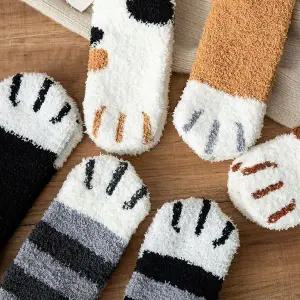 겨울철 보온 발가락 분리형 고양이 발바닥 무늬 수면 양말