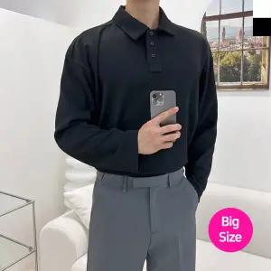 블레오 남자 빅사이즈 스판 카라 버튼 맨투맨 DM260129122