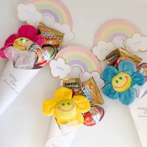 레인보우 캐리어 스마일꽃 과자꽃다발+메세지 스티커 간식꽃다발 졸업 입학 축하 학교 교회 킨더조이 선물세트