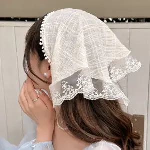 (쓰러담아) 레이스 스카프 헤어 두건 자수 레이스 스카프 자수 요루