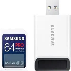 삼성 PRO 얼티밋 풀사이즈 메모리 카드/USB 3.0 리더 64GB SDXC 최대 200MB/s 4K UHD UHS-I C10 U3 V30