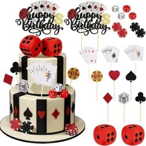 게르니엘 20개 카지노 케이크 장식 세트에는 폼 주사위 포커 컵케이크 토퍼 생일 축하 파티용 칩