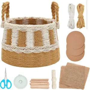 초보자를 위한 프리블로스 마크라메 코드 바구니 직조 공예 키트 DIY 보관 보관함 제작 용품