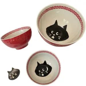 도자기 공기 일본풍 대형 양각 유약화 고양이 라면그릇 밥그릇